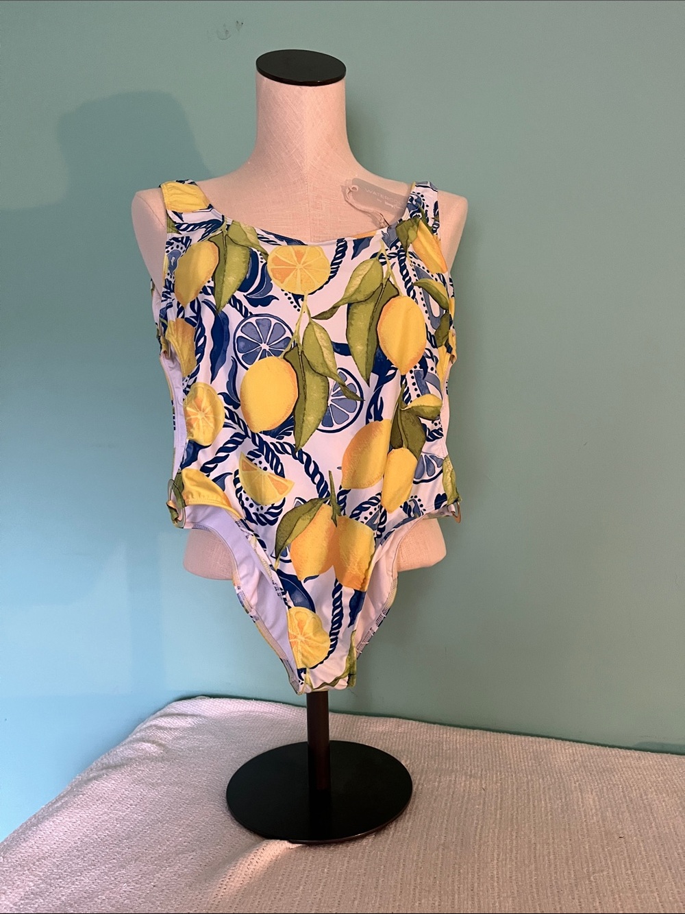 Lemon Print One-Piece Swimsuit - Yellow & Blue